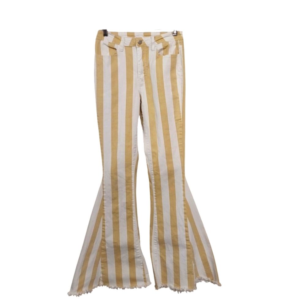 Striped Yellow and White Flare Jeans